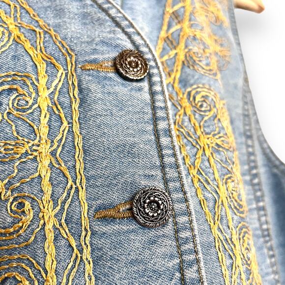 Vintage Liz Wear Gold Embroidered Denim Western Vest Women's Size M - Picture 5 of 7